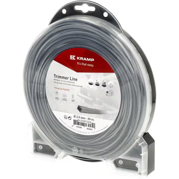 Hilo de corte, 2.5mm x 59m, cuadrado, gris, Titanium Power de Kramp