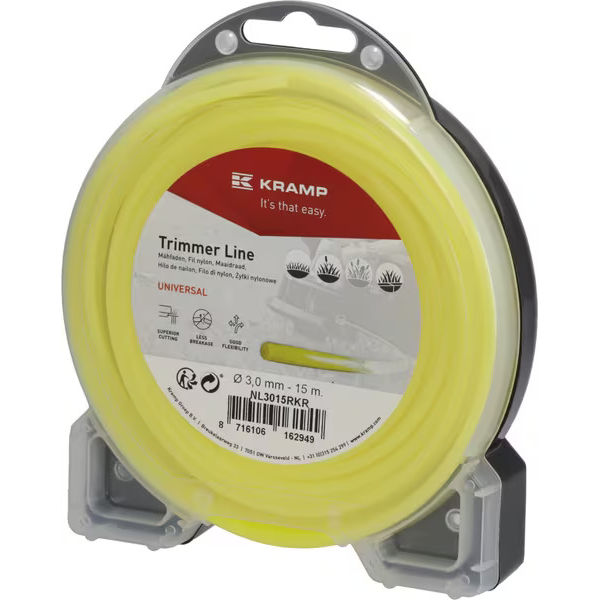 Hilo de corte, Ø3mm x 15m, redondo, amarillo, Kramp
