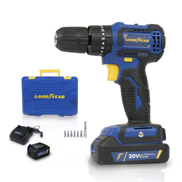 TALADRO DE IMPACTO LITIO GOODYEAR 20V GY1020LI (BAT. 2.0 AH + CARGADOR NEMA C)